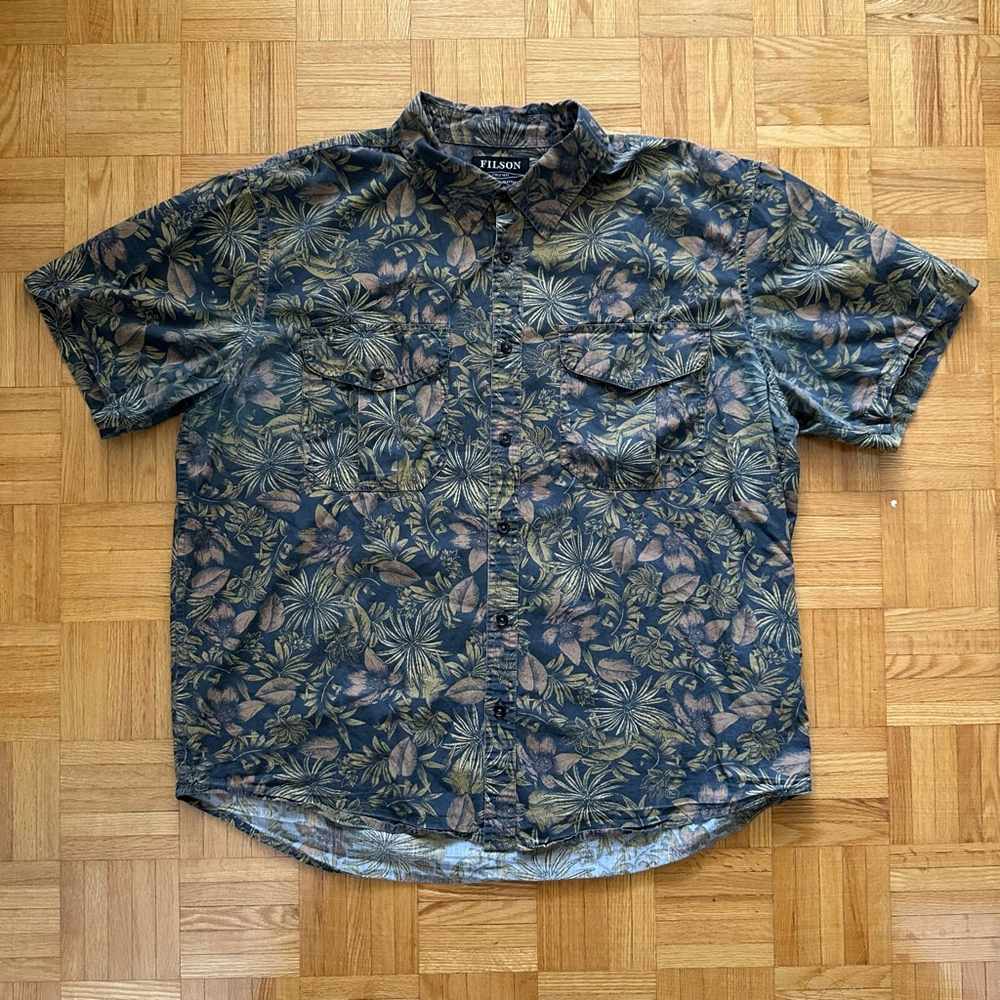 Filson Washed Short Sleeve Feather Cloth Shirt Northwest Rainforest Men's XL